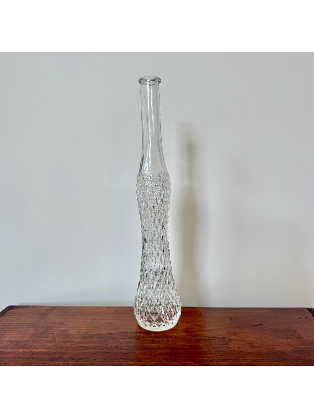 Vintage MCM Empoli Style Diamond Point Clear Glass Genie Bottle Bud Vase